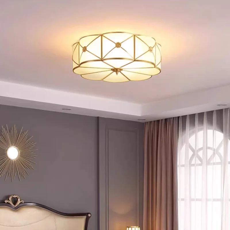 All copper bedroom ceiling light,study light, simple modern circular master bedroom light, room light