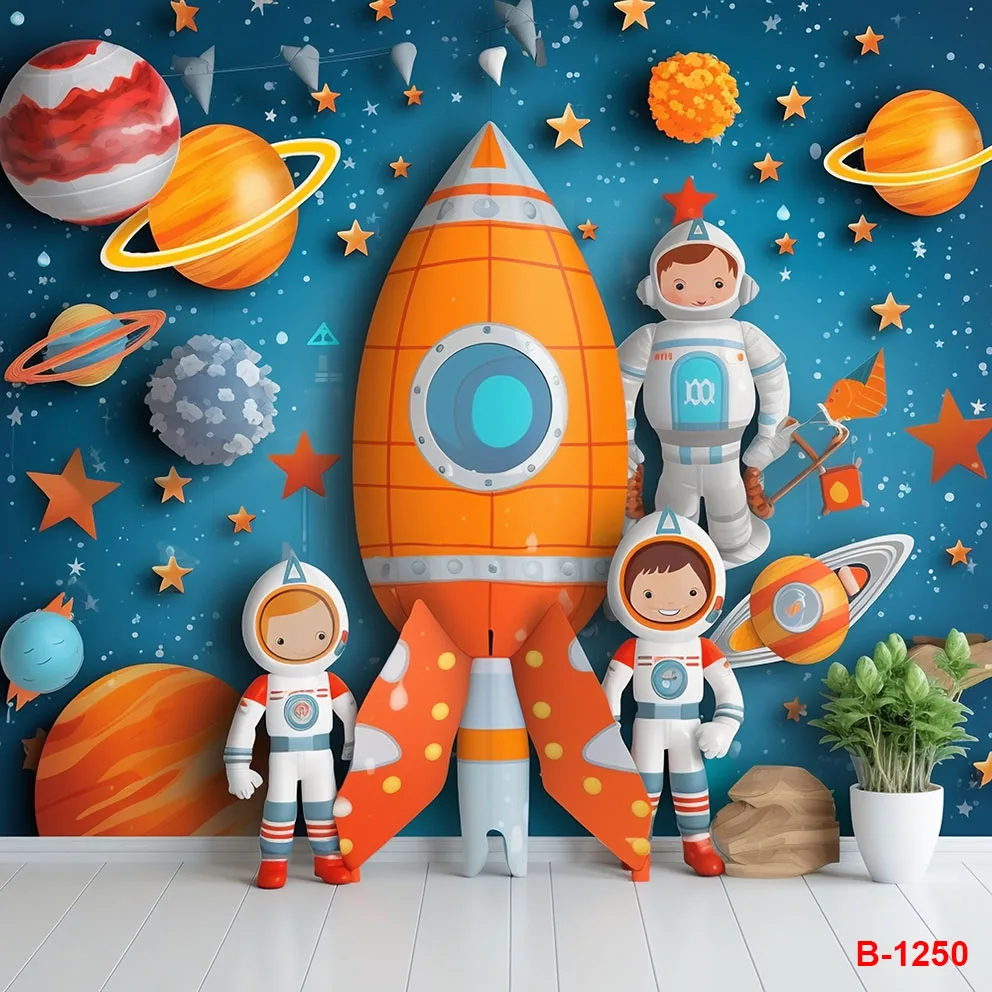 Universe Earth Space Planet Astronaut Backdrop Starry Sky Spacecraft Baby Birthday Party Photography Background Photozone Banner