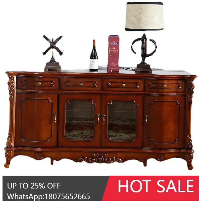 MJY European Style Solid Wood Sideboard Dining Room Storage Four Sideboard Cabinet Long White Cabinet