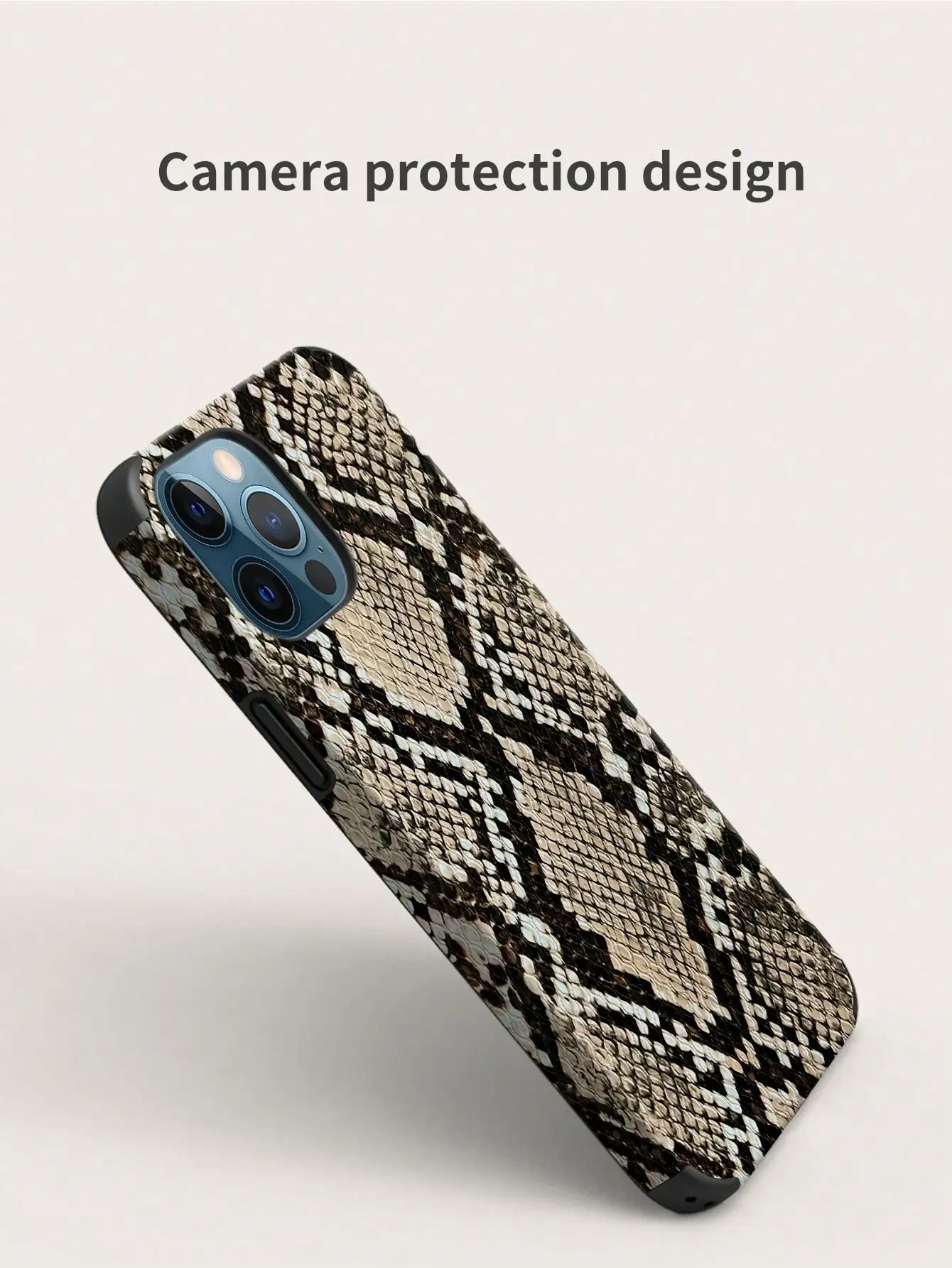 1 Beige Snake Pattern Pu Leather Anti-Fall and Shock-Proof Belt Spin Design Leather Craft Mobile Phone Case Suitable for iPhone