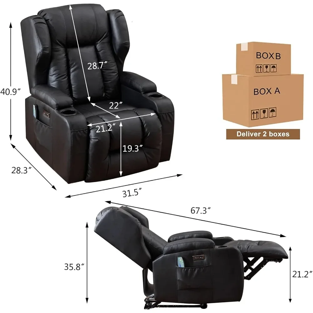 Power Recliner Chair with Heat and Massage, Velvet Recliner Sofa Chairs for Living Room Home Theater Seating with Cup Holders/Si