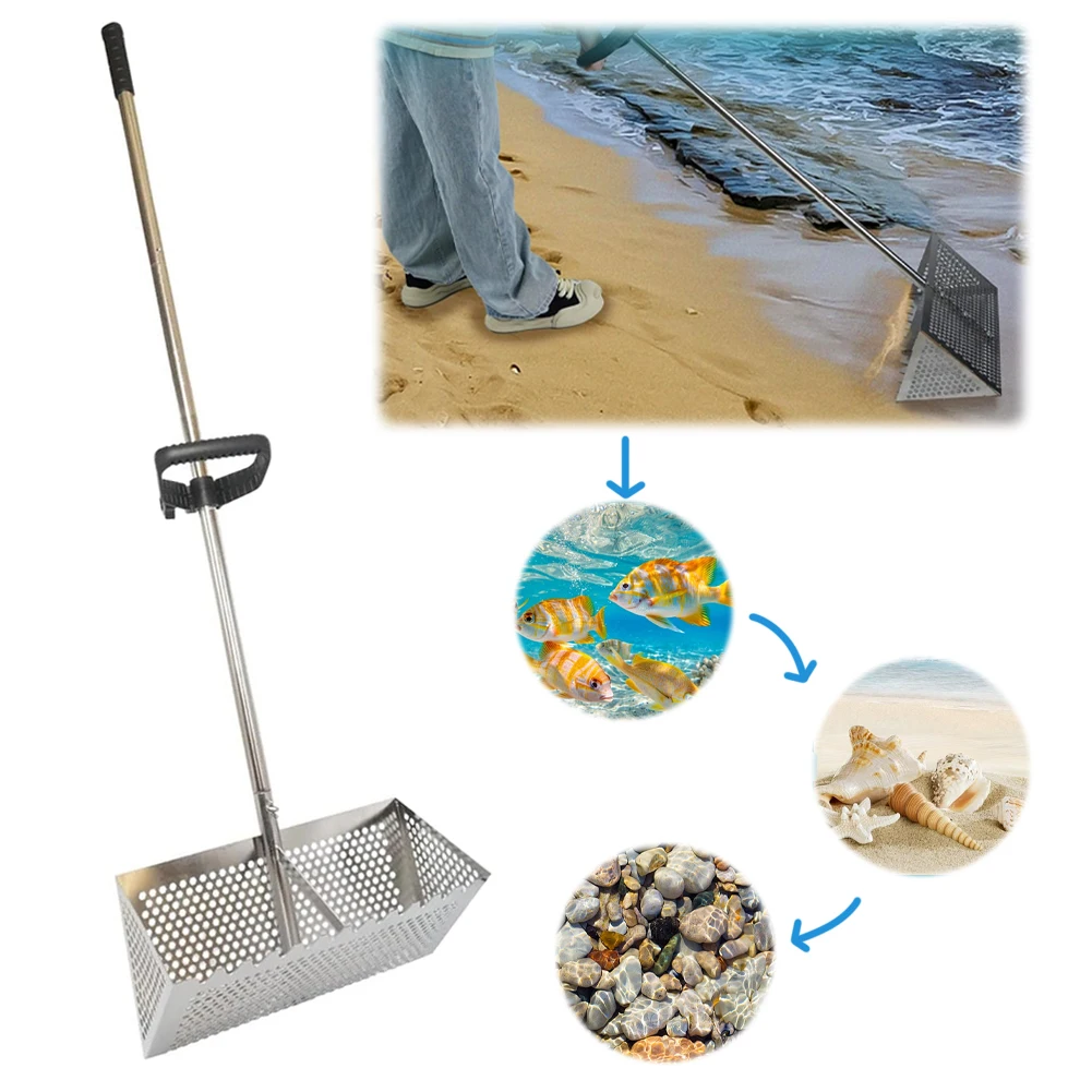 

Stainless Steel Sand Screen Collapsible Shell Shovel Beach Shovel And Screening Gear for Shell Picking Beach Comb And Hunting