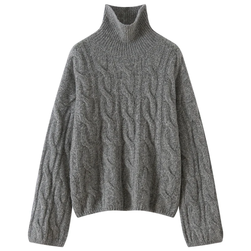 

MEETCC Autumn Winter Women's 100% Cashmere Pullover Soft Warm Turtleneck Sweater Cable Knitted Cashmere Knitwear Luxury Tops