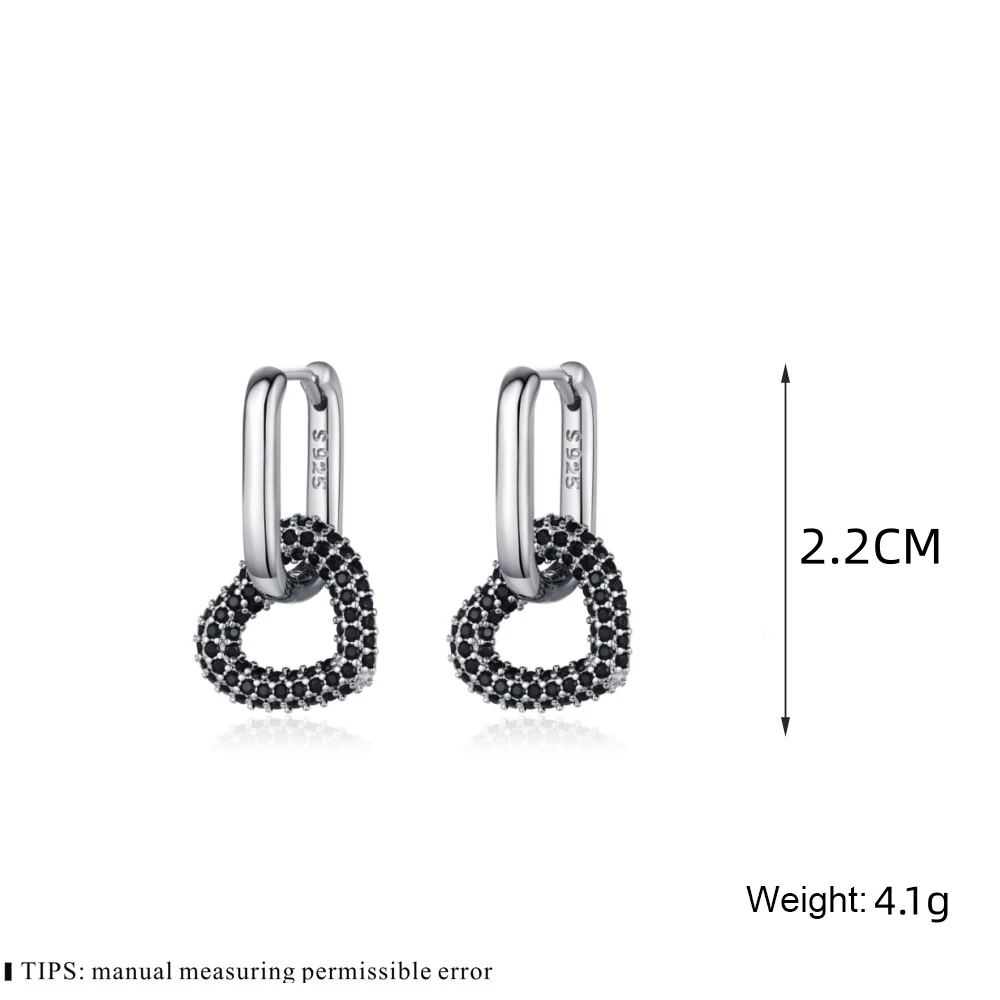Black Awn Classic Silver Color Round Black Trendy Spinel Engagement Hoop Earrings for Women Jewelry Bijoux I317
