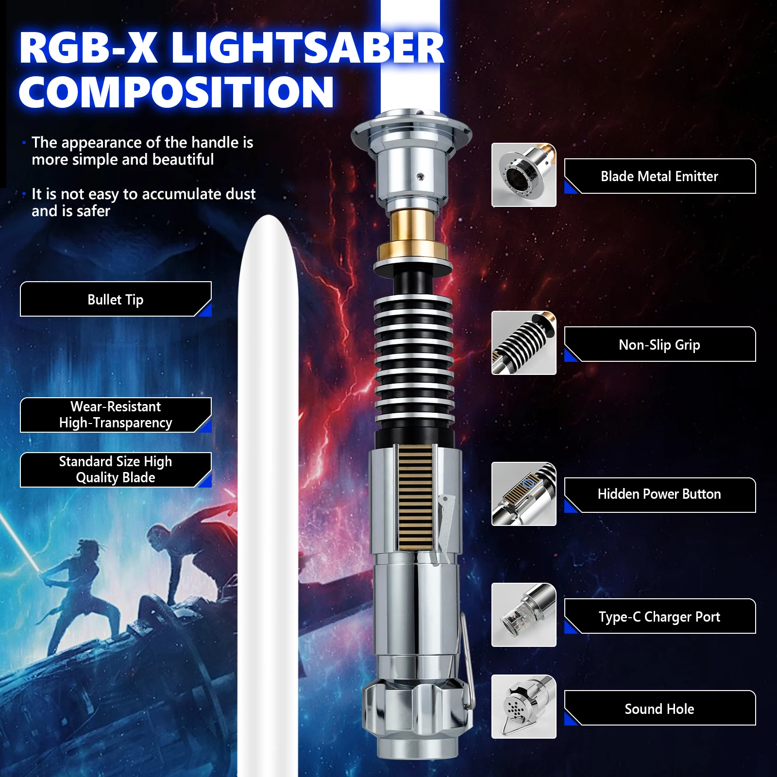 PHS Luke V2 Smooth Swing Lichtschwert Metallgriff für schwere Duellfarbwechselgeräusche Force Blaster Jedi Laser Sword Toys