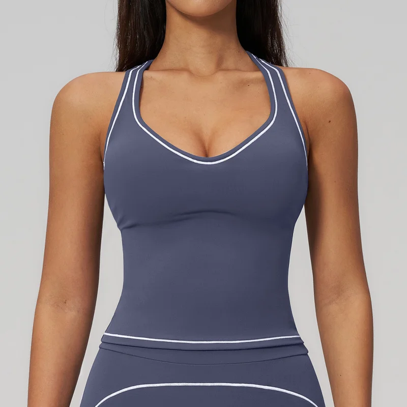 Women's Summer Vest Gym Clothes Yoga Vests Slim Fit Solid Color Running Women's Fitness Tank Top Line Gym Running Workout Halter