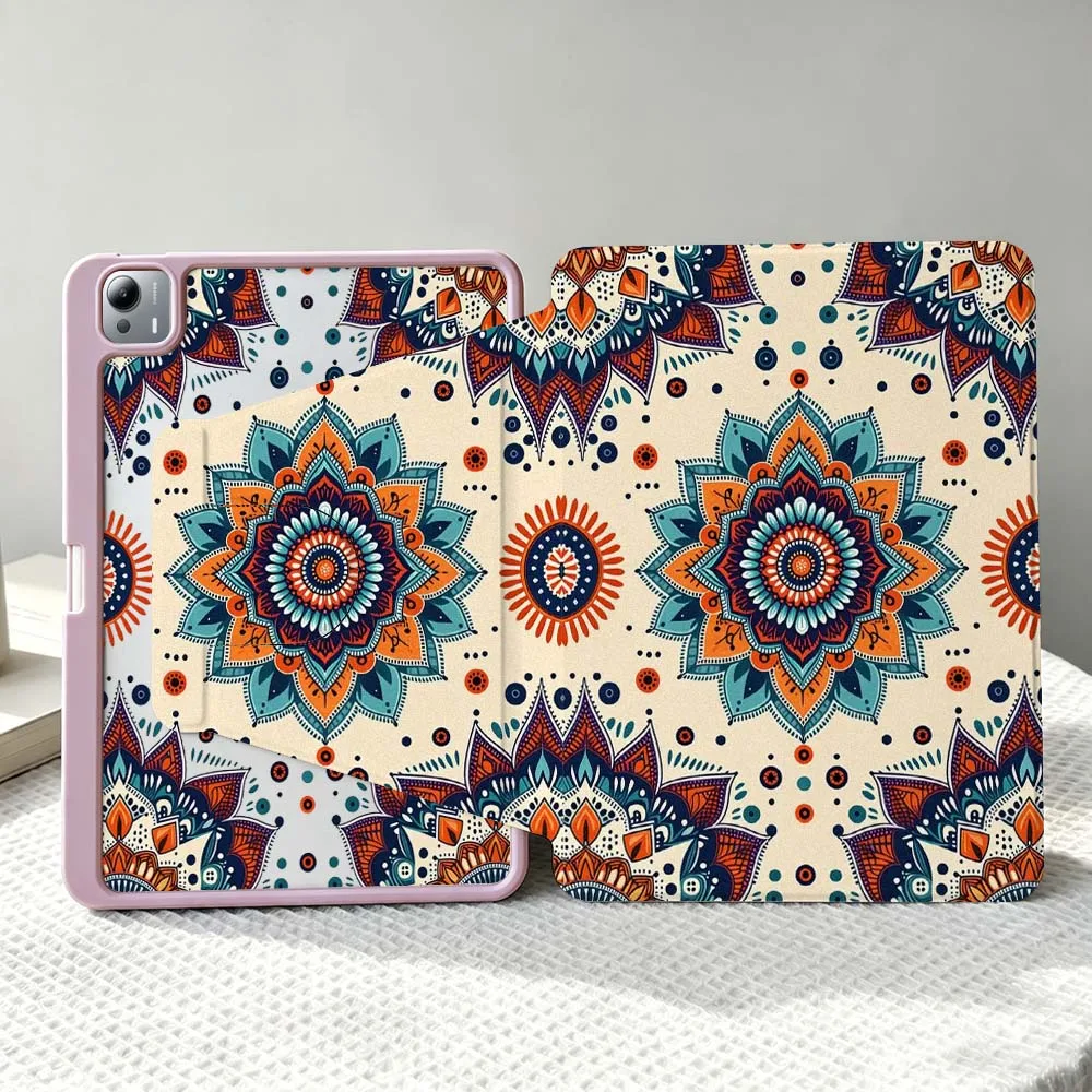 Luxurious Mandala Pattern For Xiaomi Mi Redmi Poco Pad 8 7 7S 6 6S 5 SE Pro Ultra 360° Rotation Stylus Storage Tablet Case Soft