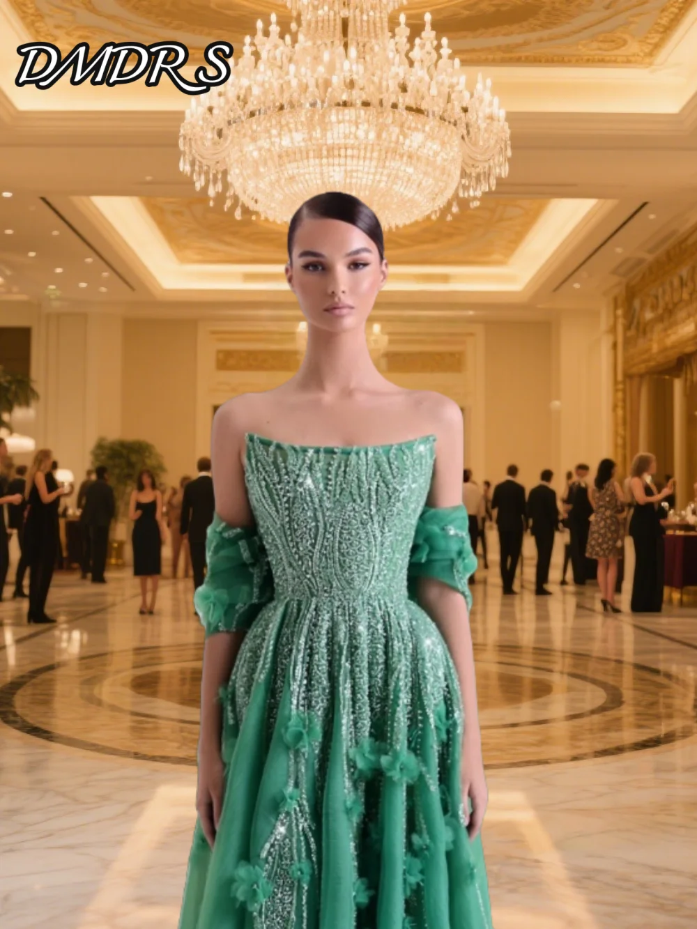 

Charming Strapless Prom Dress 2025 Charming Floral Applique Party Dress Graceful Sleeveless A-Line Floor-Length Evening Gown