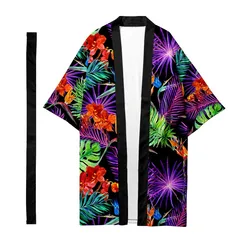 Kimono japonais long pour hommes et femmes, cardigan, costume de samouraï, kimono traditionnel, motif végétal, chemise, entreMiChic, veste