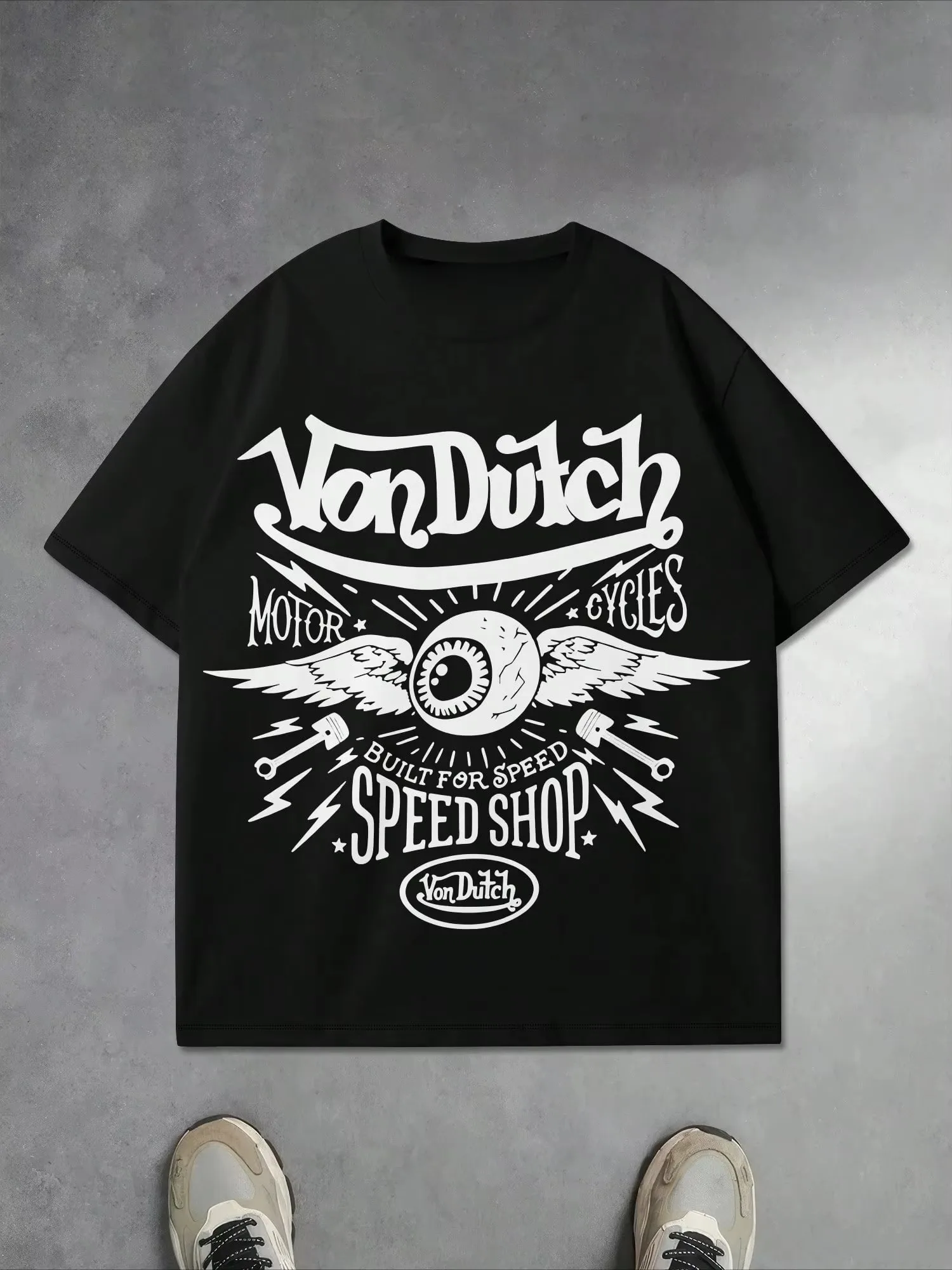 2026 Men Vintage Biker Graphic T Shirt Retro Motorcycle Wing Eye Art Print Short Sleeve Cotton Unisex Tops