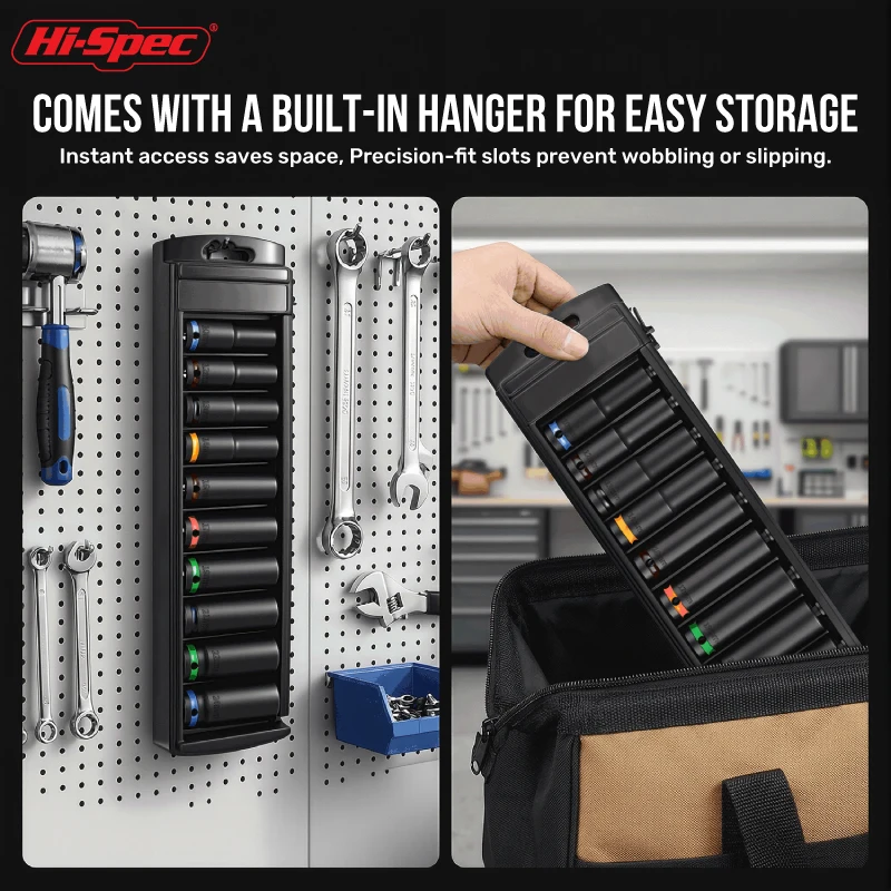 

1/2" Drive Impact Socket Set 8-24mm Metric Cr-V Steel Pneumatic Sockets Color Ring Storage Rack Auto Mechanics Repair Tool Kit
