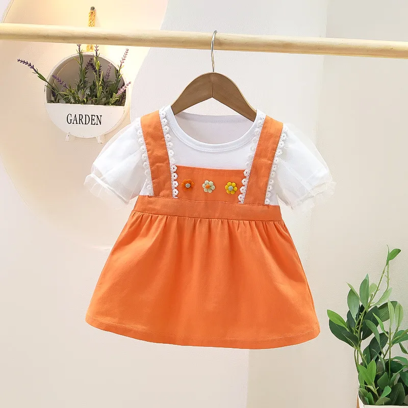 2024 Casual Summer Baby Girls Short Sleeve Patchwork Striped Dress Children\'s Clothing Infant Kids Princess Dress Baby Clothes