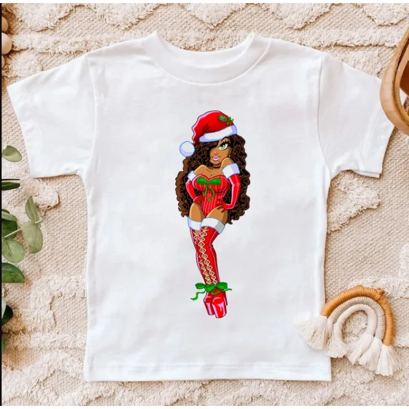 Sommer Schöne Sex Schwarz Mädchen Mit Weihnachten Geschenk Box Schwarz Neue Mädchen T Shirt Mädchen T-Shirt Kurzarm Tops Kleidung