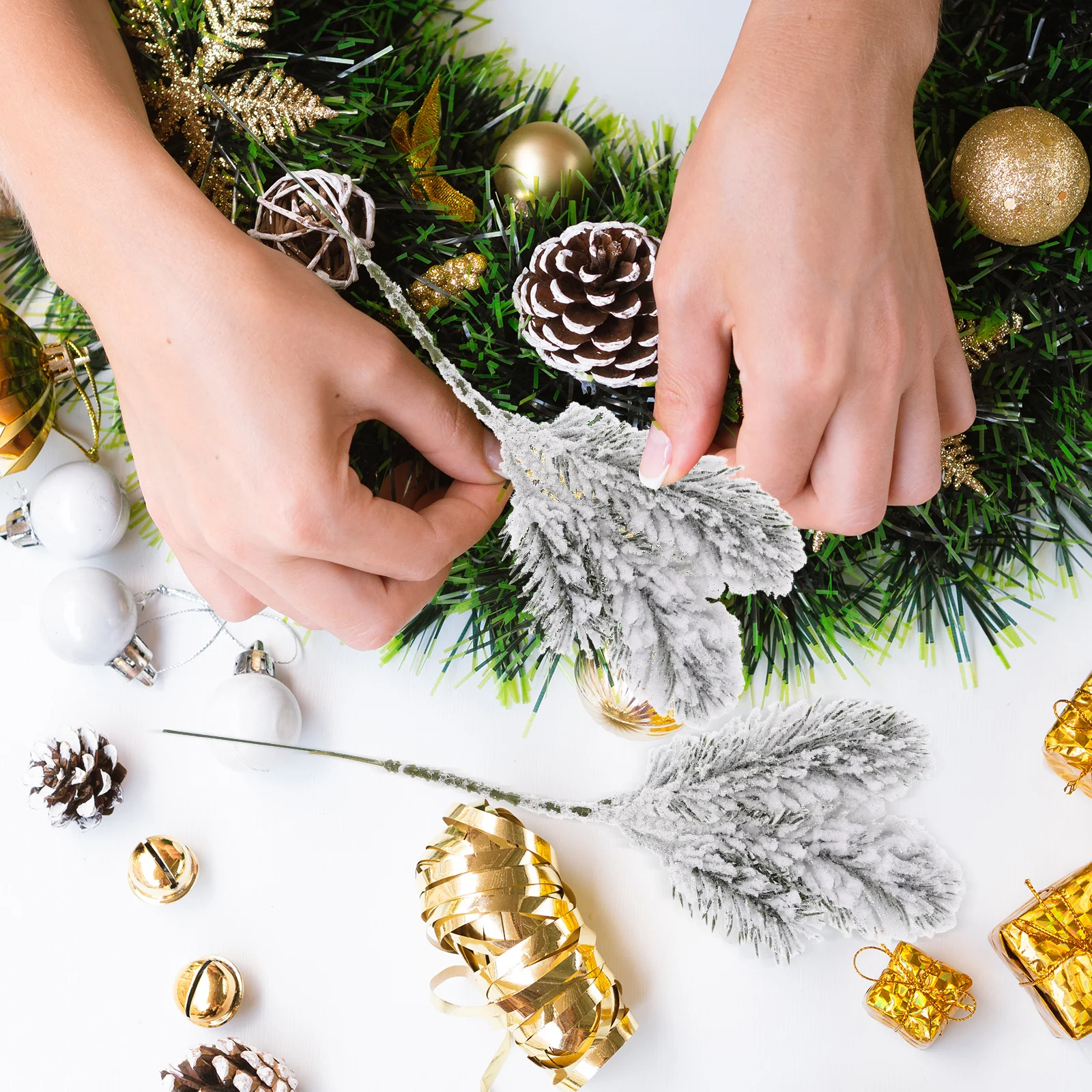 3 قطعة فرع الأرز الاصطناعي حجم صغير ثلجي أبيض فروع الصنوبر وهمية لشجرة عيد الميلاد ديكور Diy بها بنفسك حفلة عطلة الشتاء