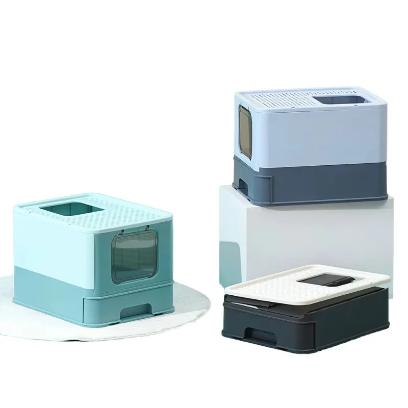 

Классический пластиковый лоток для кошек с выдвижным ящиком и совком, легко собираемый, туалет для кошек, зоотовары