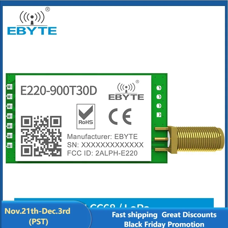 LLCC68 LoRa Wireless Module 868MHz 915MHz 30dBm Long Range10km RSSI EBYTE E220-900T30D SMA-K UART Wireless Transmitter Receiver