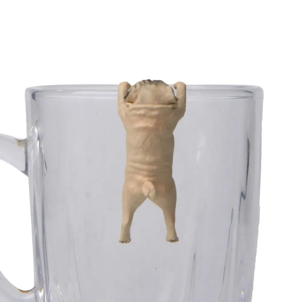 Mini Realistic New Arrival Pug Dog Figurine Hanging on Cup Rim DIY Fairy Garden Accessory Wholesale Dropshipping