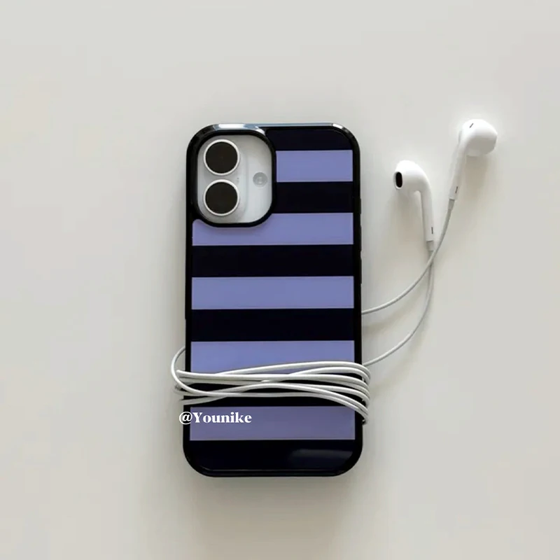 Korean Ins Purple and Black Stripes Phone Case For iPhone 17 Air 16 Pro Max 15 14 Plus 13 12 11 Shockproof Silicone Back Cover - view 3