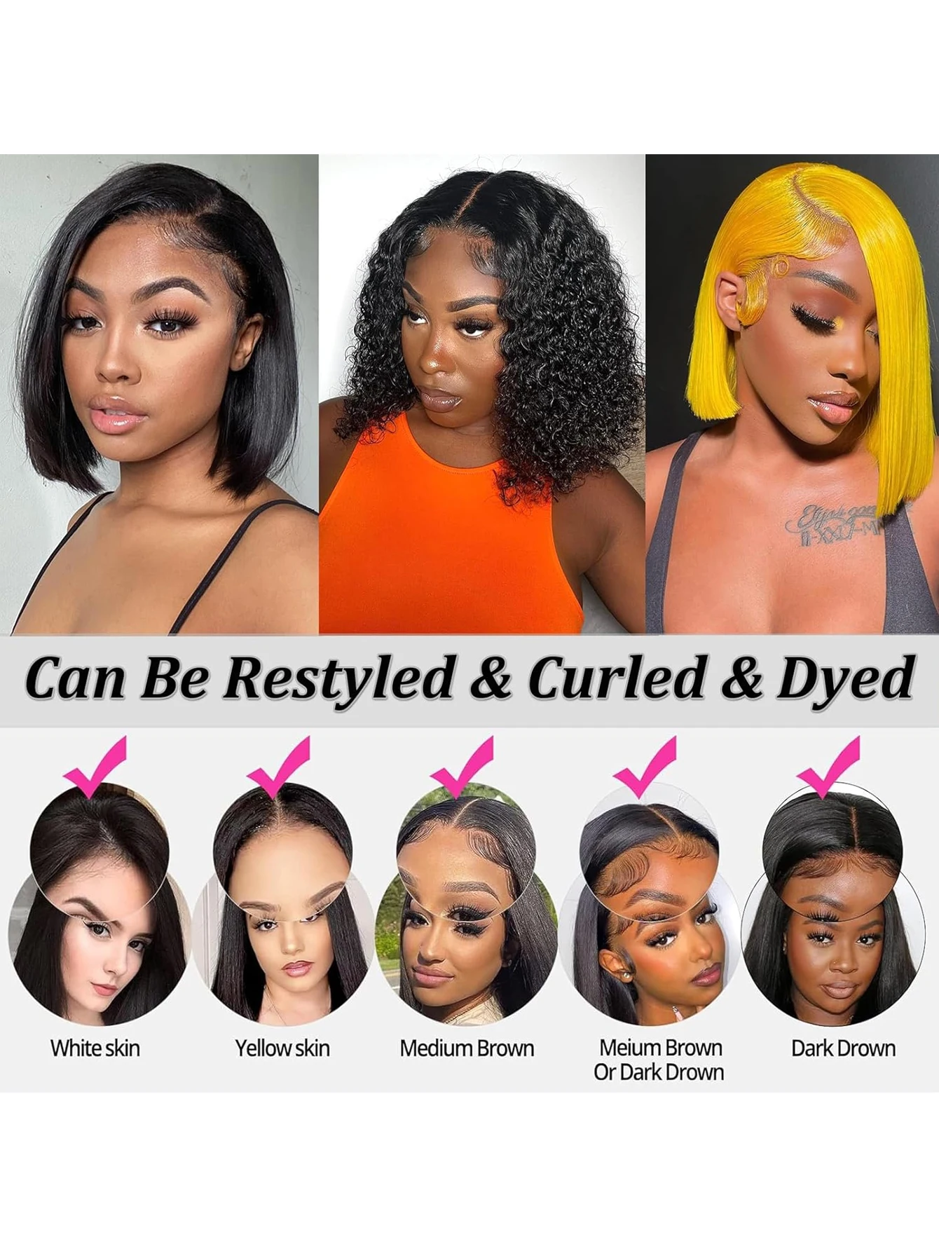 ショートボブウィッグ 透明レースフロントウィッグ 人毛 ボーンストレート ショートボブウィッグ 生え際処理済み 13x4 レースフロントウィッグ 女性用