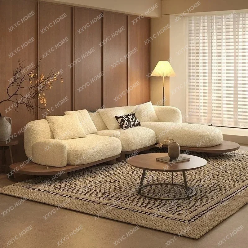 Log wind sofa floating floor wooden fabric sofa creative design corner sofa