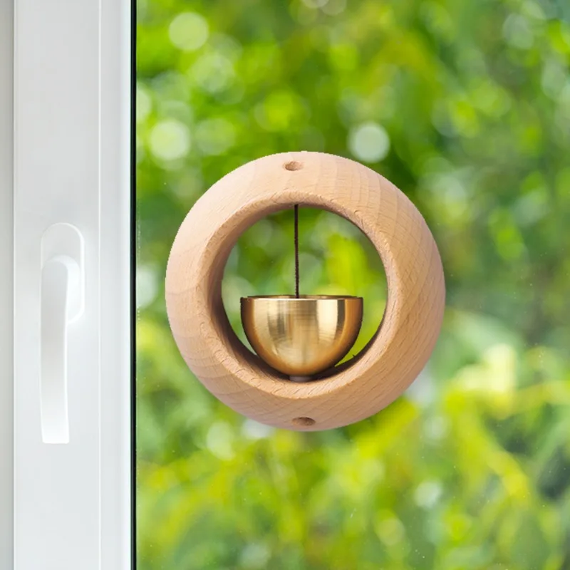 Solid Wooden Doorbell Magnetic Brass Wind Chimes Entrance Door Bell Decorative Wind Bell for Home Opening Hanging Decorations