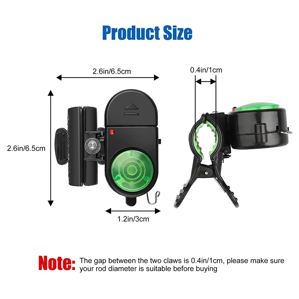 Alarm gigitan memancing, Alarm Alarm memancing elektronik sensitif, bel peringatan suara dengan lampu LED 4 buah