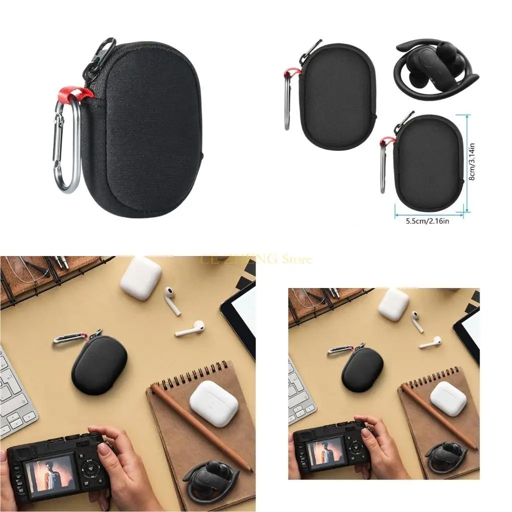 E56B Velvets Lined Earphone Storage Bag Oxfords Fabric Construction for Travel