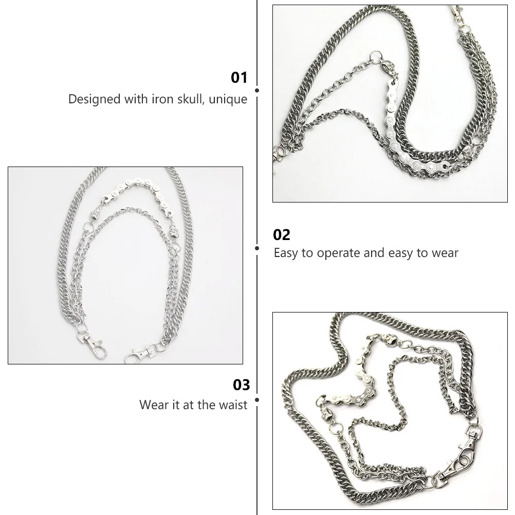 

1 pc Silver Metal Skull Pants For Men Hip Hop Waist Trousers Chain Wallet Chain Fashion Belt Alternative Accessory