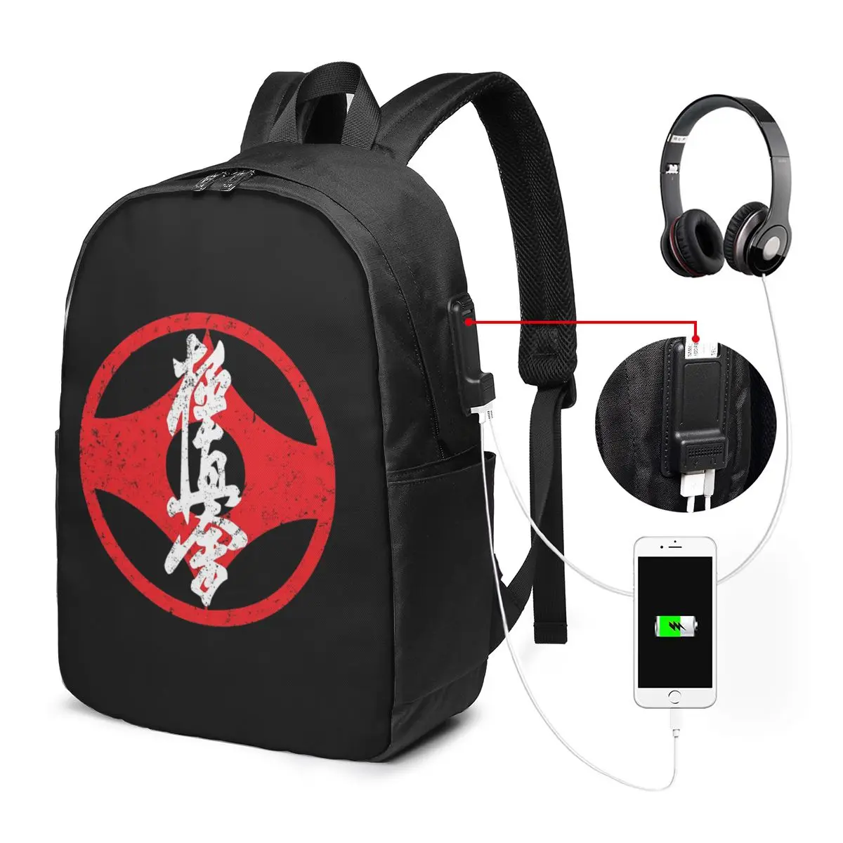 Kyokushin Kaikan Karate Symbol Kyokushinkai Dojo Backpack Travel Notebook Bag Computer College Student School Bag Laptop