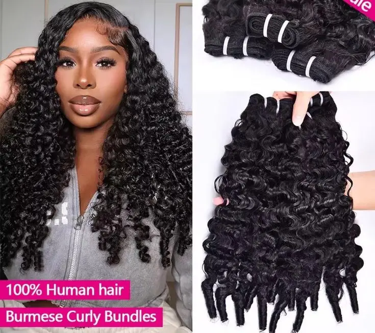 Sleek BURMESE CURLY Human Hair Bundles For Women 30 Inch Natural Black Single  Burmes Curl Human Hair Bundles