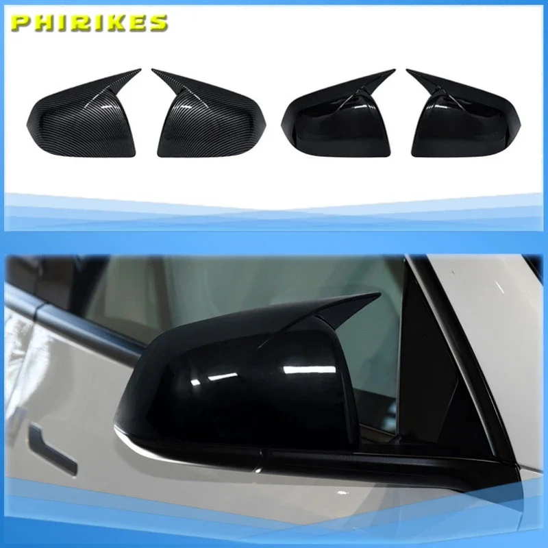 Car ABS+Carbon Fiber Side Door Mirror Cover For Tesla Model Y 20-22 Sides Rearview Cover Auto Exterior Modification Accessories