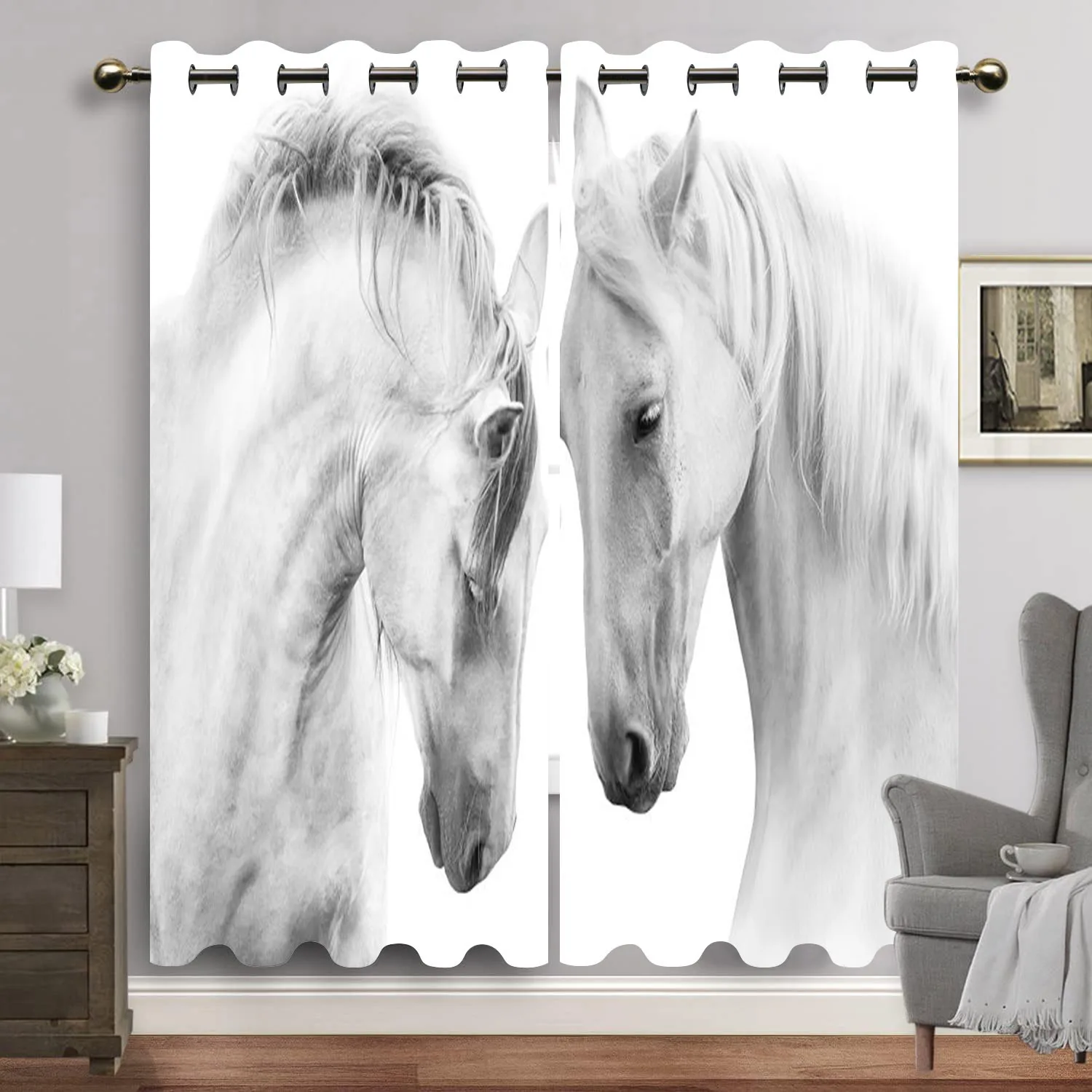 Horse Window Curtains for The Bedroom Animal Drapes In Living Room 3D Digital Printing Curtin for Window Home Decor 2 Panels