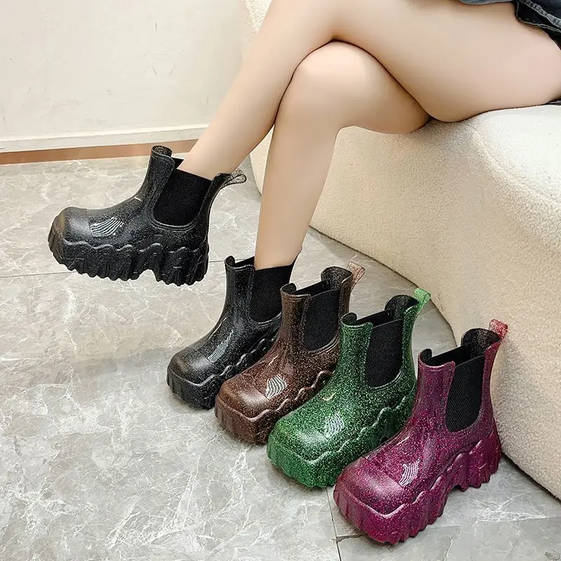 New Eco-Friendly Fashion Women Rain Boots Outdoor Comfortable Designer Shoes Women Trend Luxury Platform Ankle Boots Women