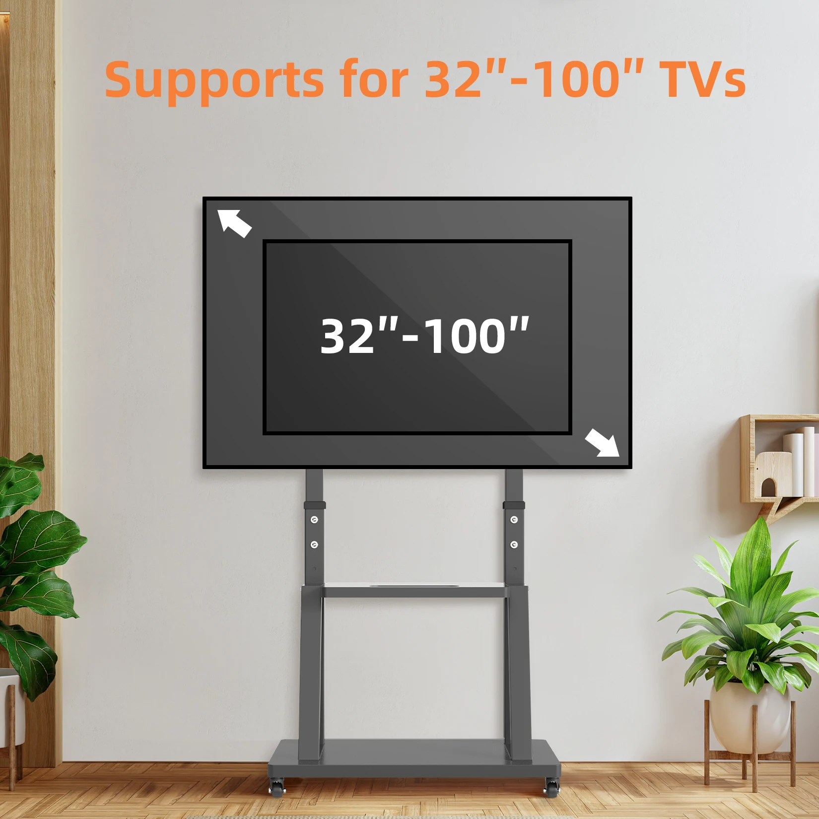 Mobile TV Floor Stand Heavy Duty TV Trolley Mount Height Adjustable for 32-100 Inch LED LCD Screens