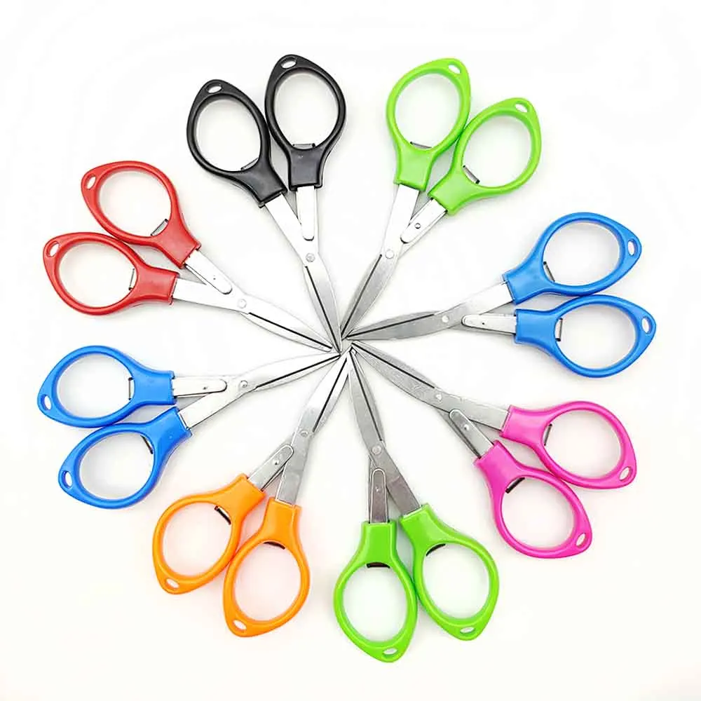 50PCS Fishing Line Cutter Folding Scissor Multifunction Scissors Plastic Handle Stainless Steel  Tackle Tool Cutting Wire