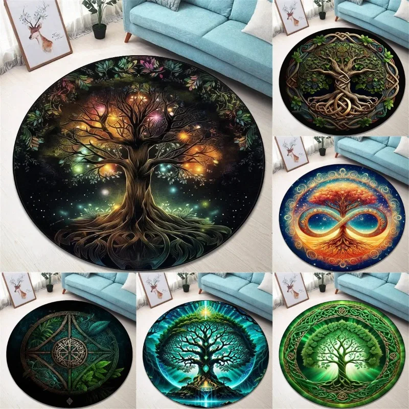 Vintage Tree of Life Round Rug for Living Room and Bedroom Elegant Non-slip Carpet Stylish Decorative Floor Mat Perfect Gift