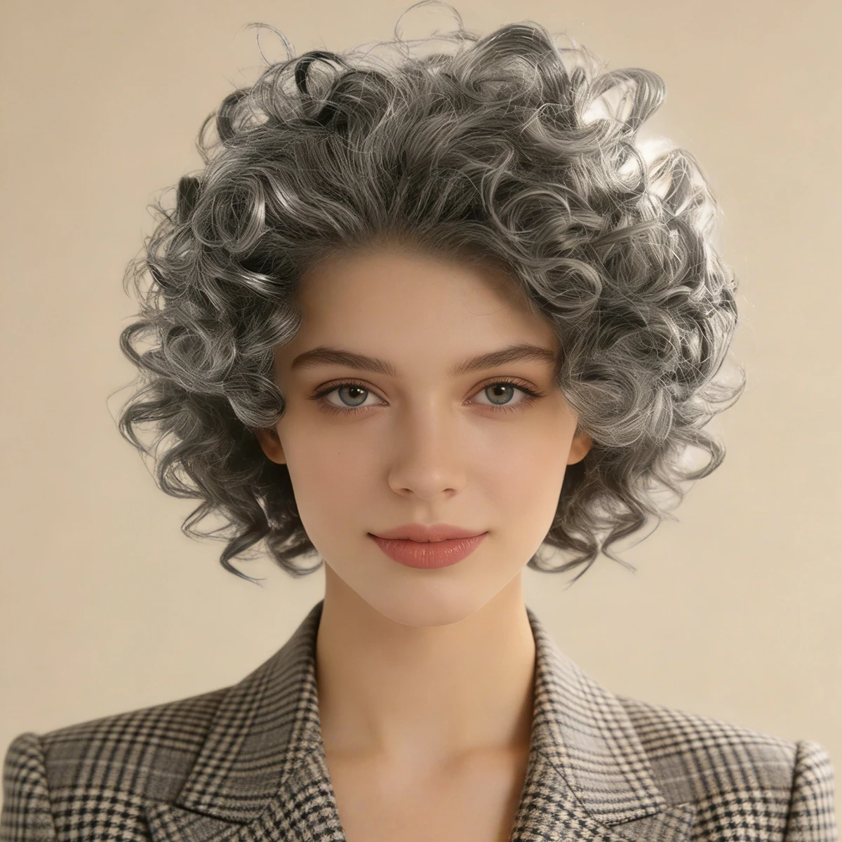 

Gray Short Curly Grandma Wig, Natural Synthetic Hair for Elderly Women, Cosplay, Halloween and Stage Performance Wig