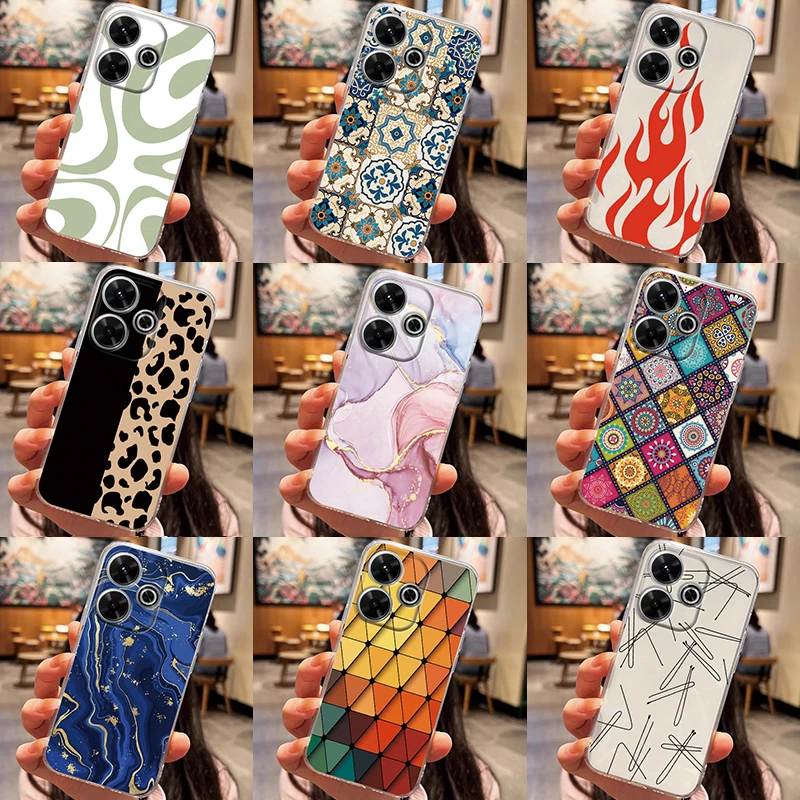 For Redmi 13 4G Phone Cases Speckle Lattice Ink Block Flame Pattern Cover For Redmi 13 4G Shockproof Transparent BackTPU Shells