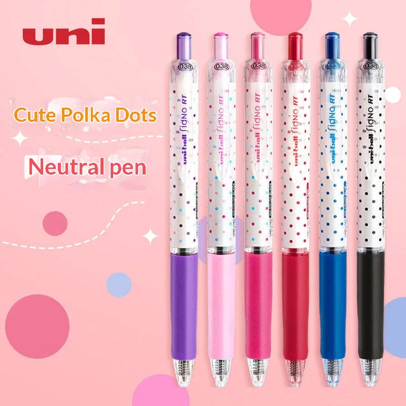 Bolígrafo de gel retráctil con diseño de lunares, edición limitada Japan Uni Mitsubishi UMN138S, bolígrafo de firma de 0,38 mm, tinta negra/azul/roja