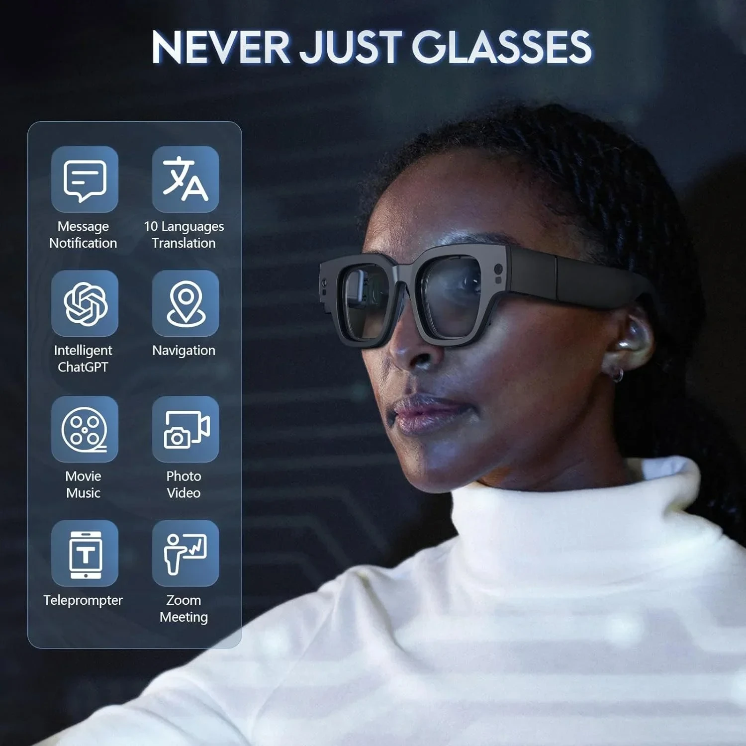 Wireless AR Smart Translation Glasses Full Color Display for Office Speech Communication