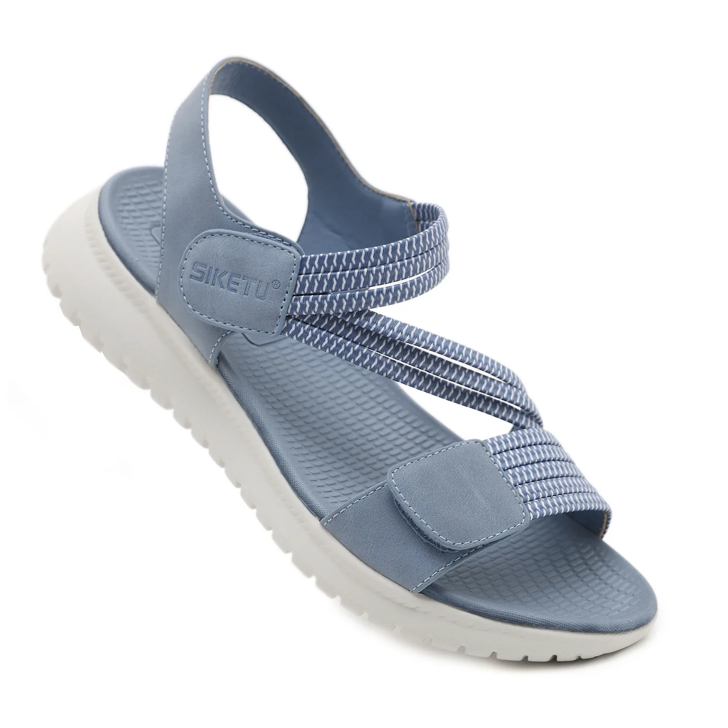 SIKETU Brand Women Wedge Sandals Simple Adjustable Hook Loop Breathable Knit Strap Shoes Beach Outside Blue Leisure Platform 42