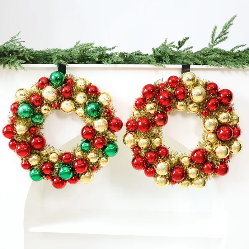 Red Green Gold Christmas Ball Christmas Wreath Pendant, Creative Christmas Ornaments Door and Window Pendants