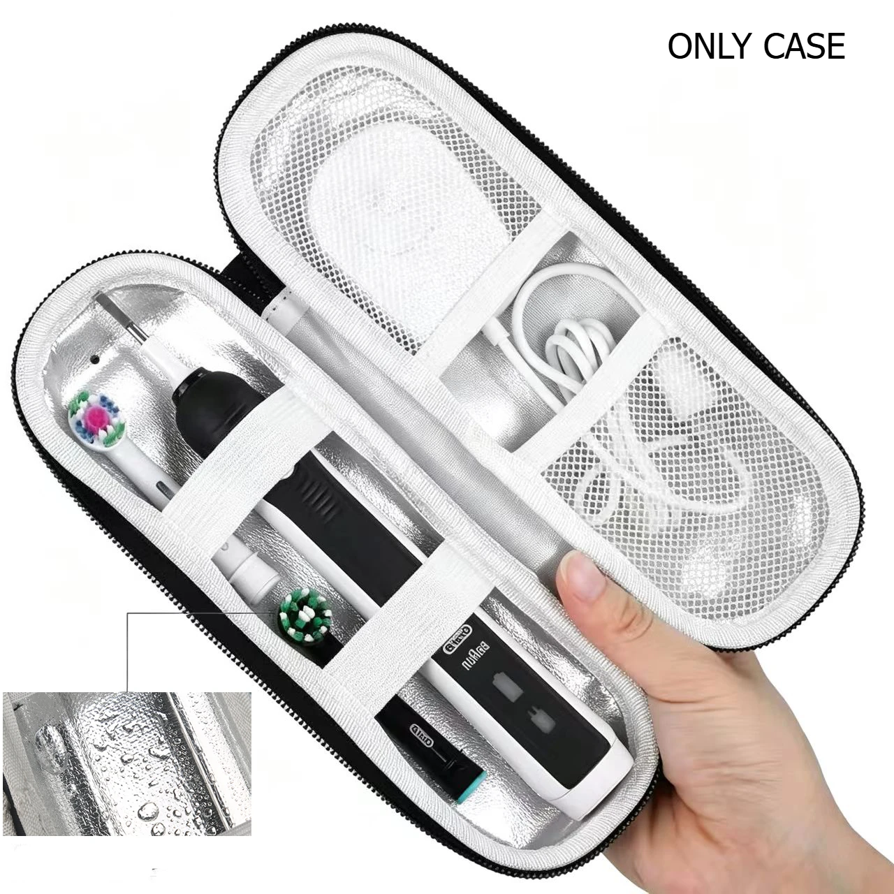 Travel Toothbrush Case for Oral-B Pro/iO/Philips Sonicare, Traveling Toothbrush Storage Bag with Mesh Pocket Covers Box