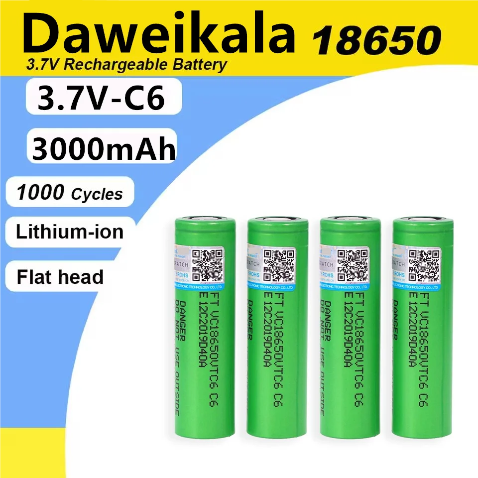 2025 New VTC6 3.7V 3000mAh 18650 Li-ion Battery 20A Discharge 18650VTC6 Flashlight E-cigarette batteries+Storage Box