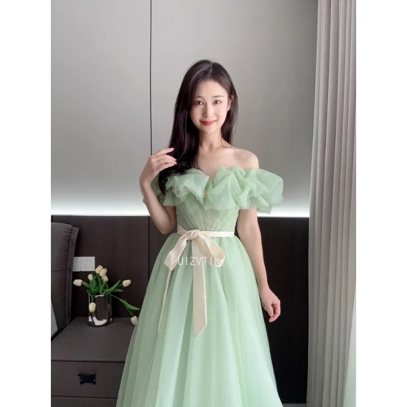 Светло-зеленые свадебные платья с открытыми плечами, женское платье принцессы для фотосессии, банкетное бальное платье для выпускного вечера, платье для выступлений
