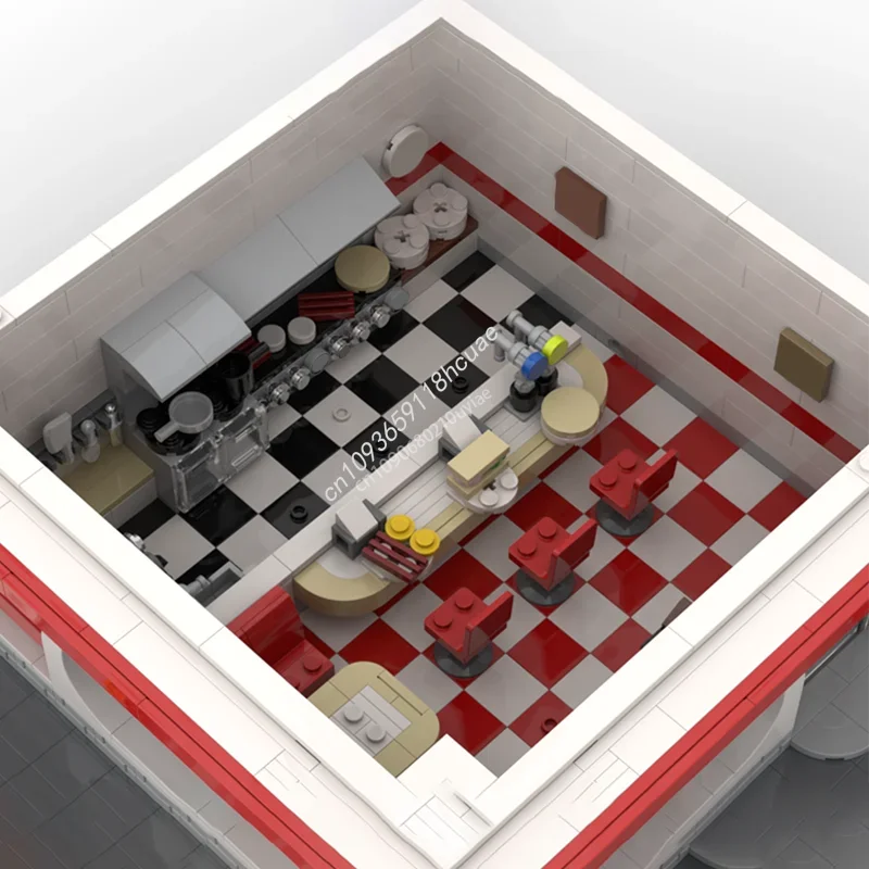 1345pcs Franks Corner Diner Modular MOC Creative Street View ชุด Building Block สถาปัตยกรรม DIY ประกอบของเล่นของขวัญ