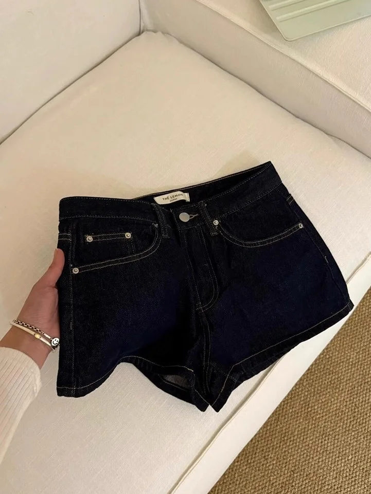 

Retro American Deep Blue Wide Leg Slimming Denim orts Women's High Waist Sexy A-Line Straight Cut Hot Pants Summer Wear