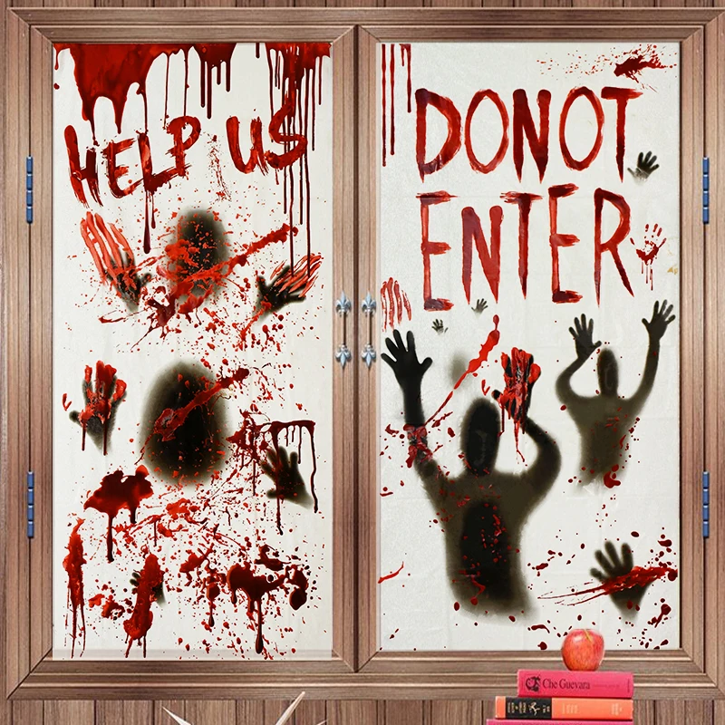 Home Bathroom Window - Big Removable Happy Halloween Stickers Blood