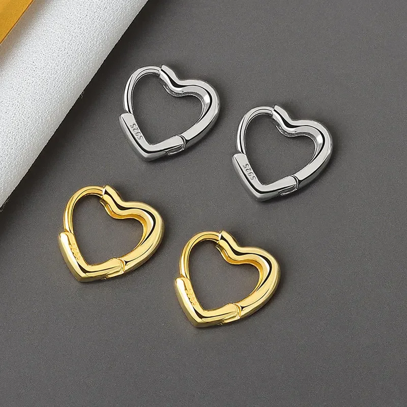 Minimalist Geometry Silver Small Heart Earrings for Women Hoop Earring Gold-plating Trendy Elegant Accessories Jewelry Gift