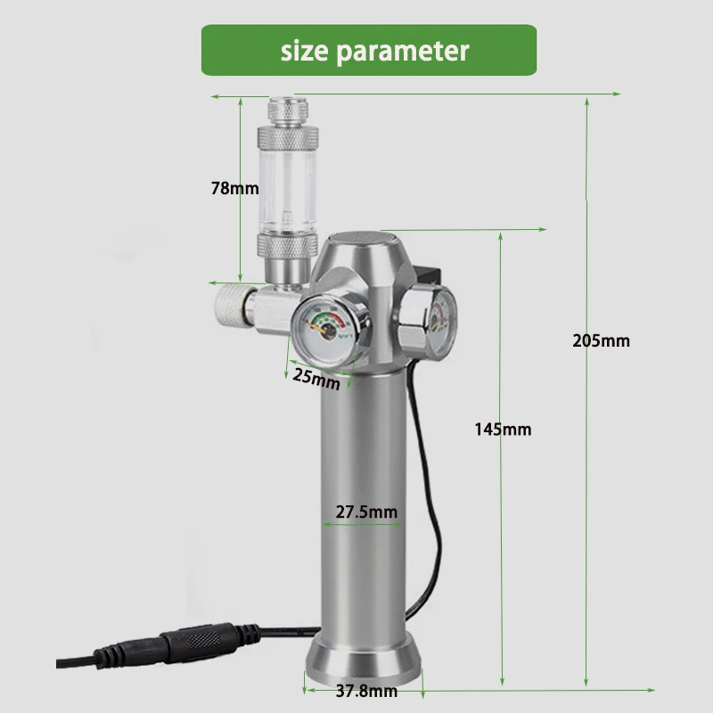 Aquarium CO2-Regler Magnetventil Blasenzähler Kleine Gasflasche 3-8UNF Mit Hülle Fischbecken CO2-Druckminderventil – Detail 6